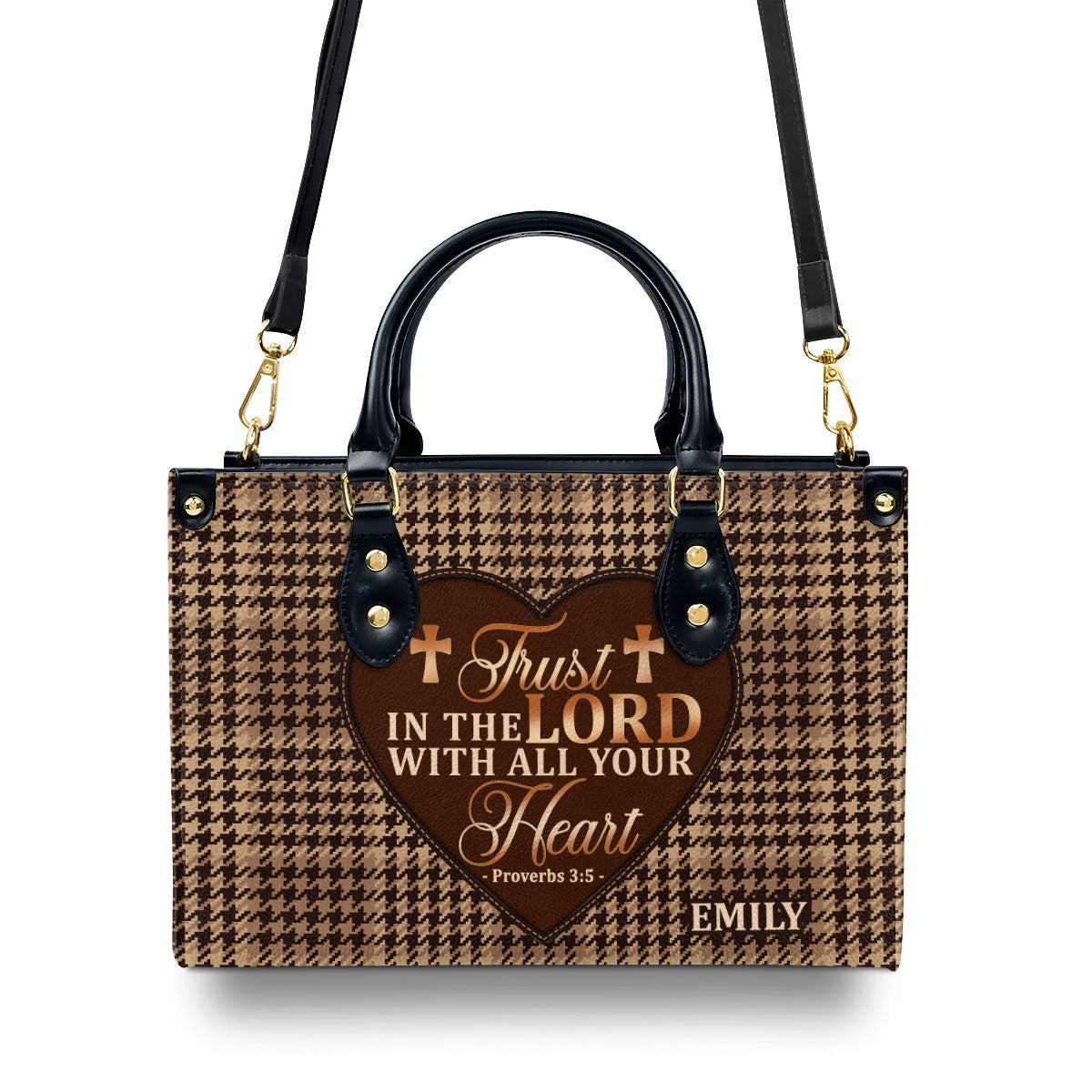 Personalized Christian Leather Handbag, Trust in the Lord With All Your Heart Proverbs 3:5 Purse, Faith Gift for Women BLAF36